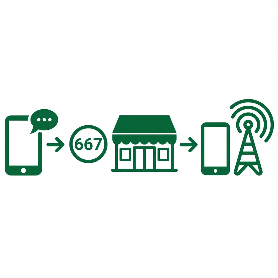 Number porting process via 667 infographic: SMS, franchise visit, new network