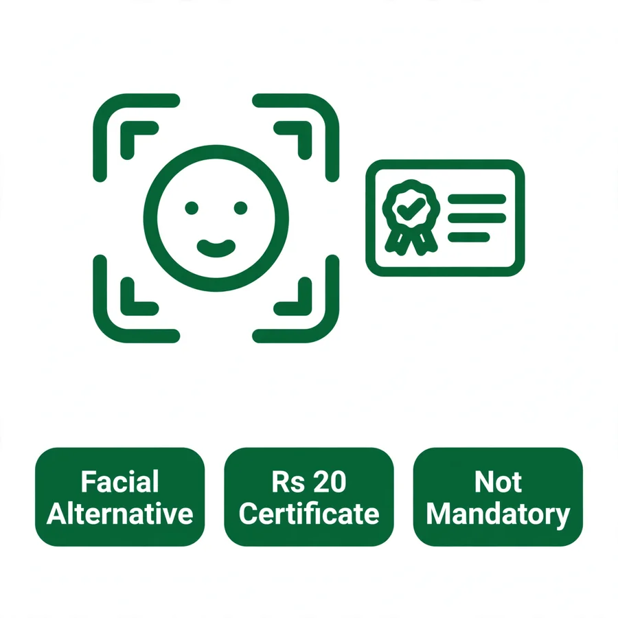 Facial verification infographic: the approved alternative, Rs 20 certificate