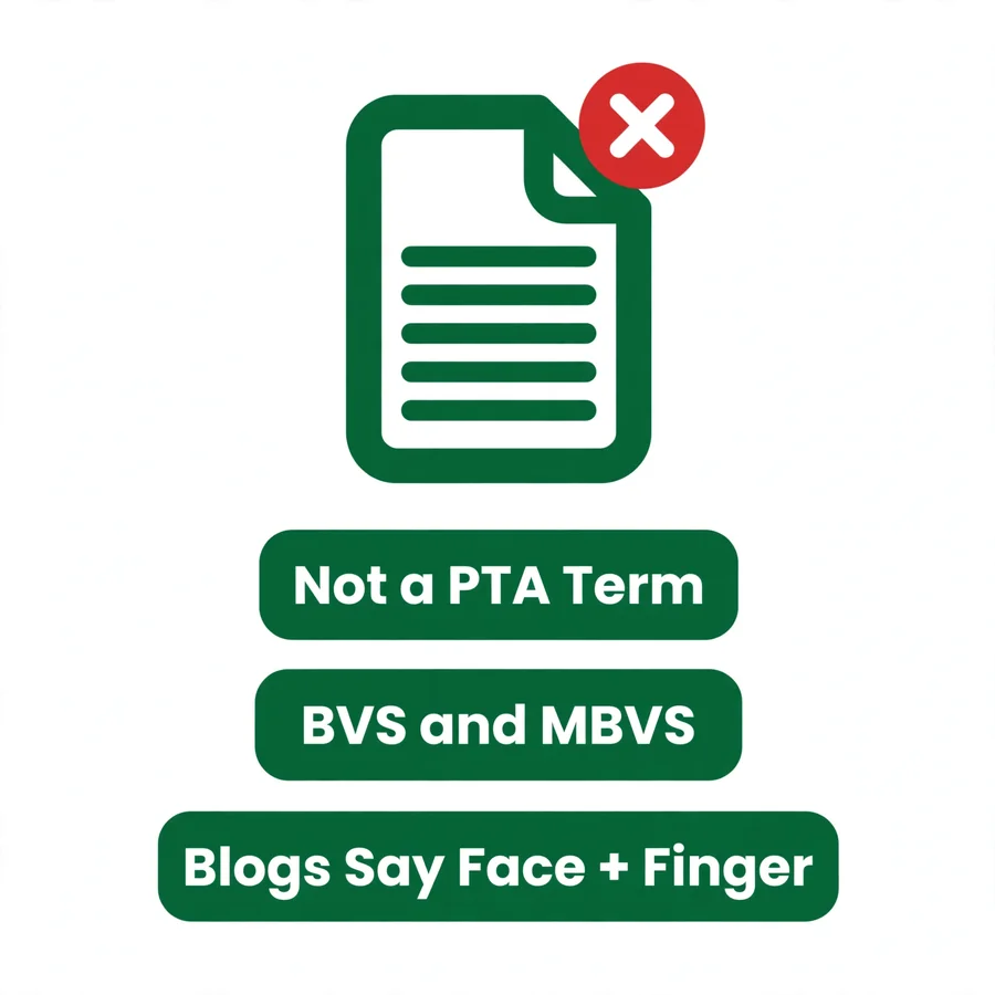 Dual biometric verdict infographic: not an official PTA term