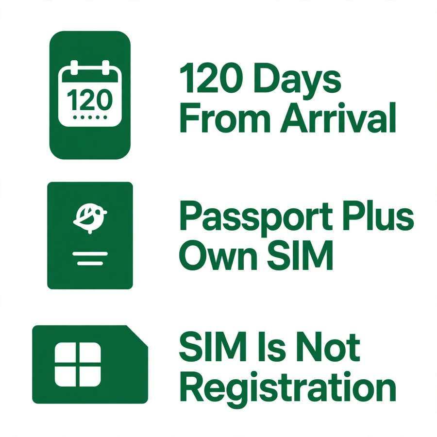DIRBS temporary registration infographic: 120 days for visitors