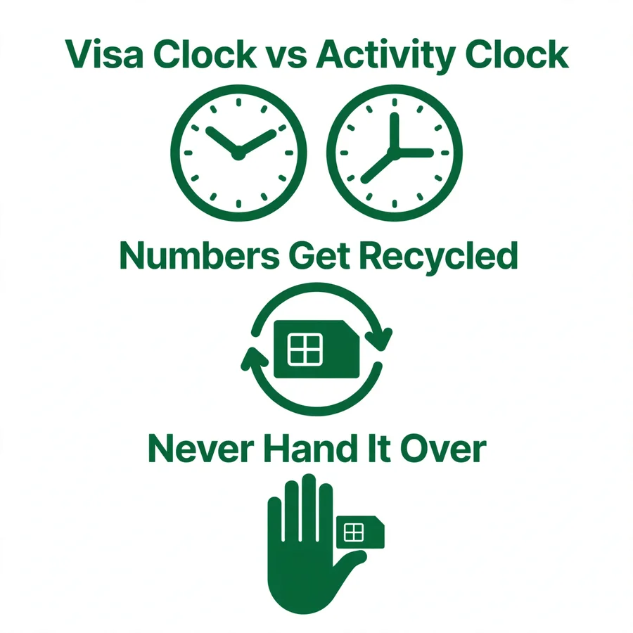 Leaving Pakistan infographic: visa clock, activity clock, recycling