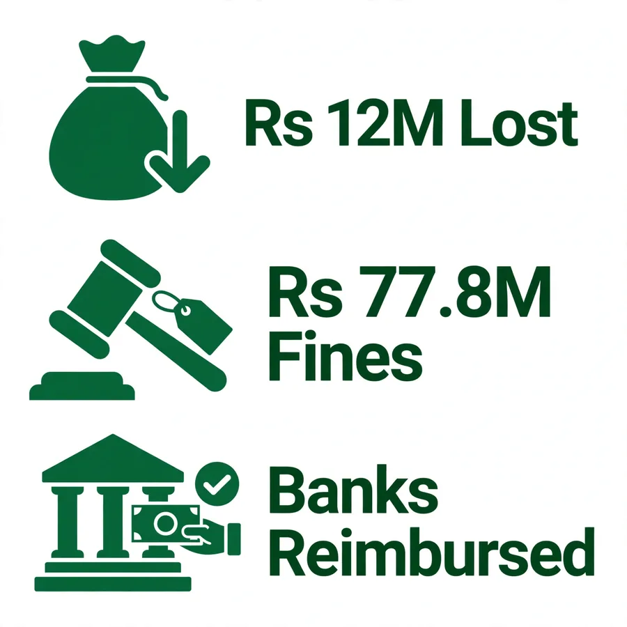 October 2026 SIM swap cases infographic: losses, fines, reimbursement