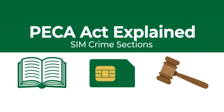 PECA Act explained infographic: SIM crime sections and penalties 2026