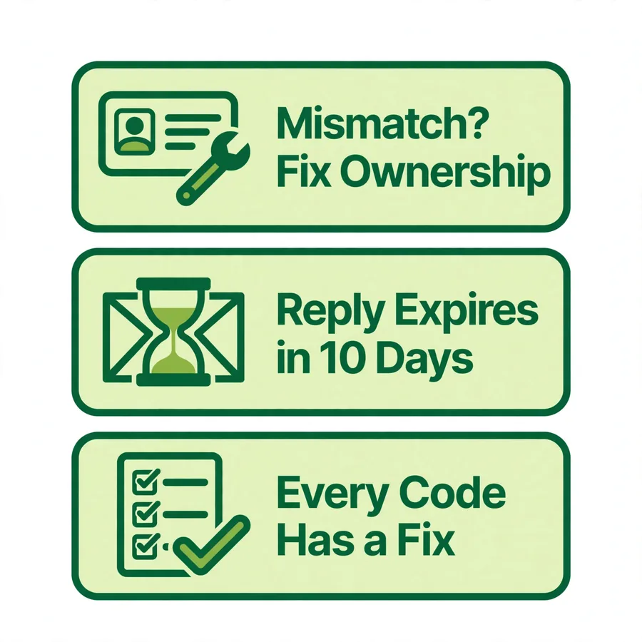 Rejection codes infographic: read the code, fix the cause