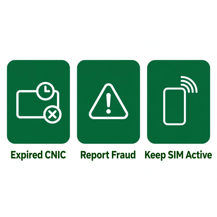 Staying verified infographic: expired CNIC, fraud reports, activity rule