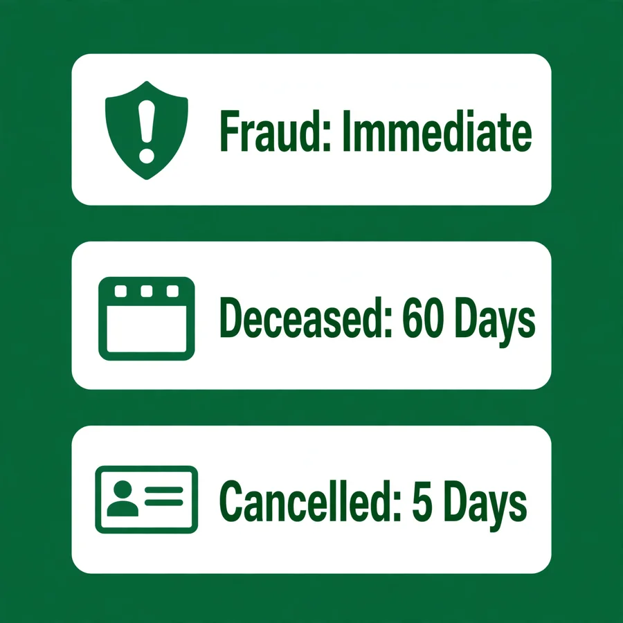 365-day rule exceptions infographic: fraud, deceased, cancelled CNIC