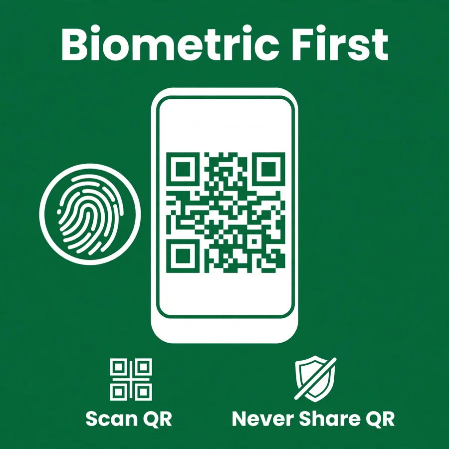 SCOM eSIM infographic: biometric check, QR code, keep it private