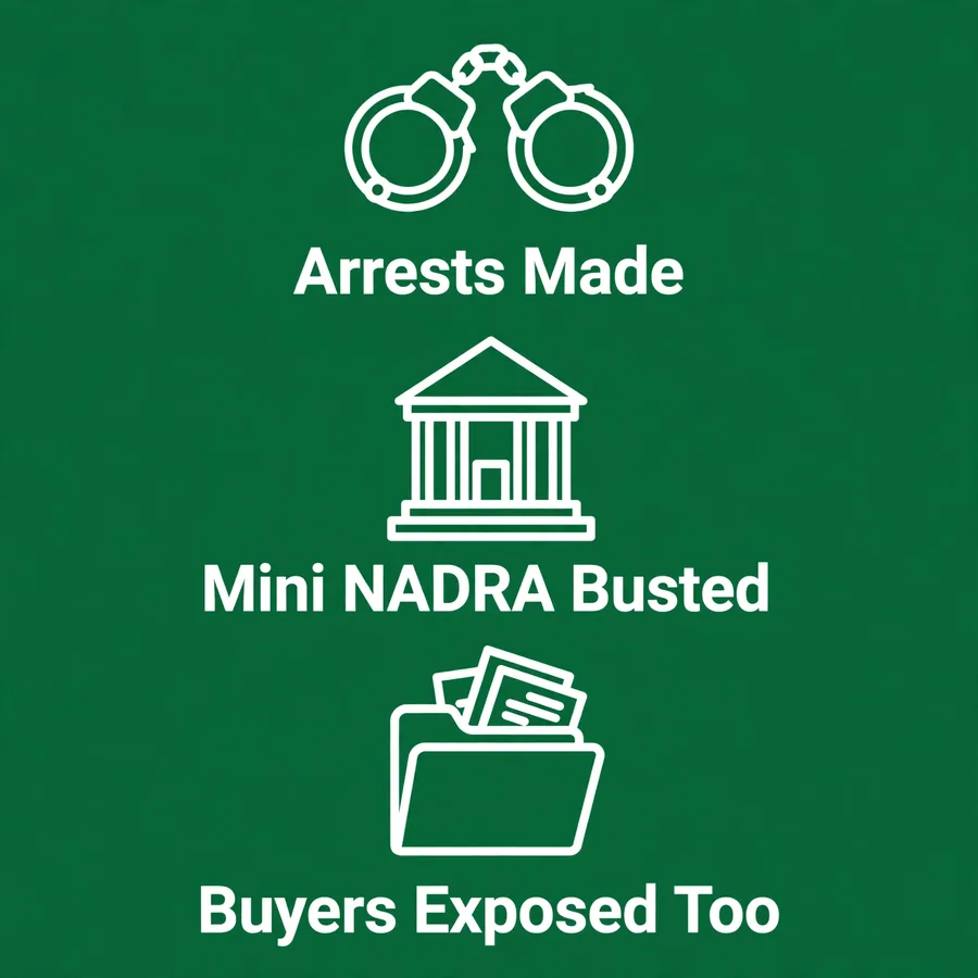 Enforcement infographic: arrests and the Mini NADRA case