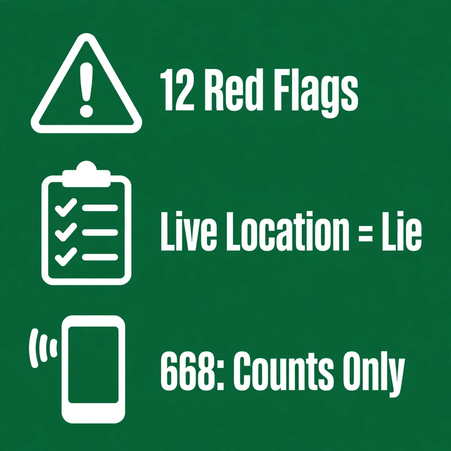 Red flags infographic: 12 checks before you trust a SIM site