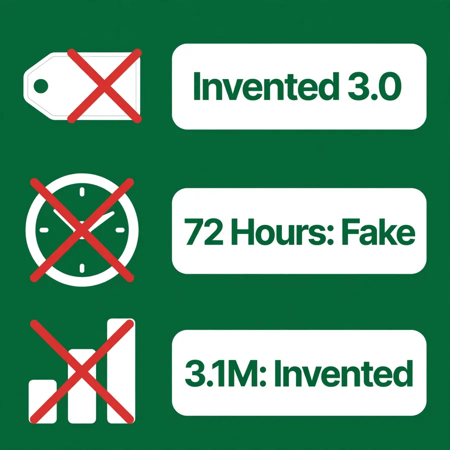 Clean Sweep myth infographic: invented 3.0, 72-hour and 3.1M claims