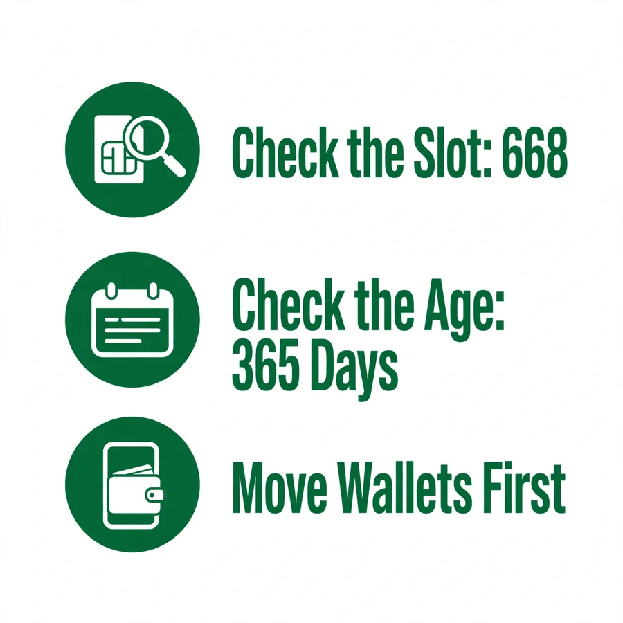 Before you transfer infographic: slot, SIM age, wallets