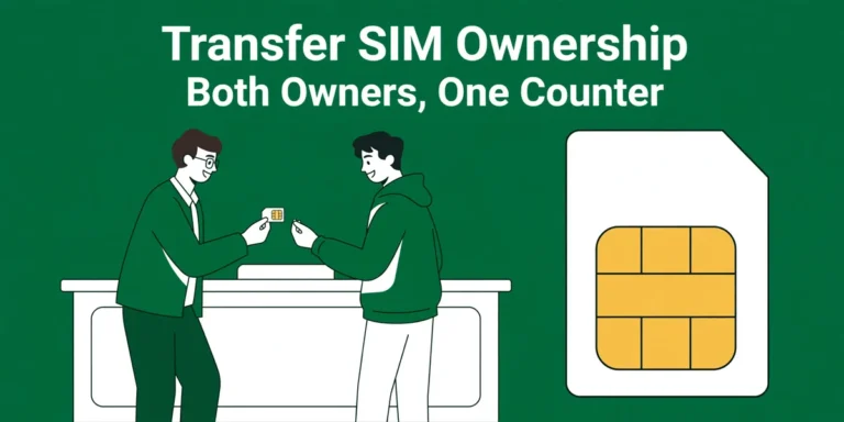 Transfer SIM Ownership infographic: both owners, one counter